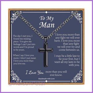 Stainless Steel Cross Necklace for Men with Figaro Chain